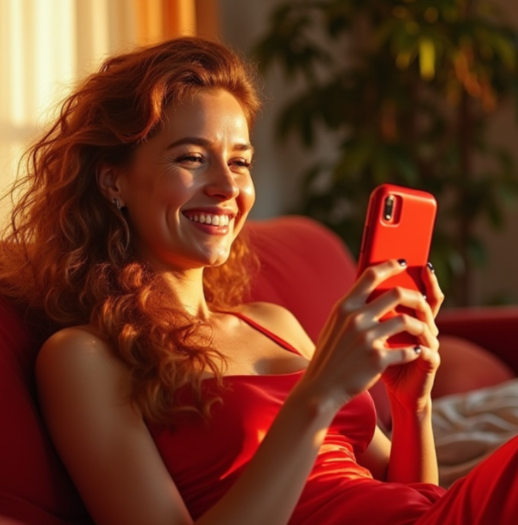 Pessoa feliz com celular